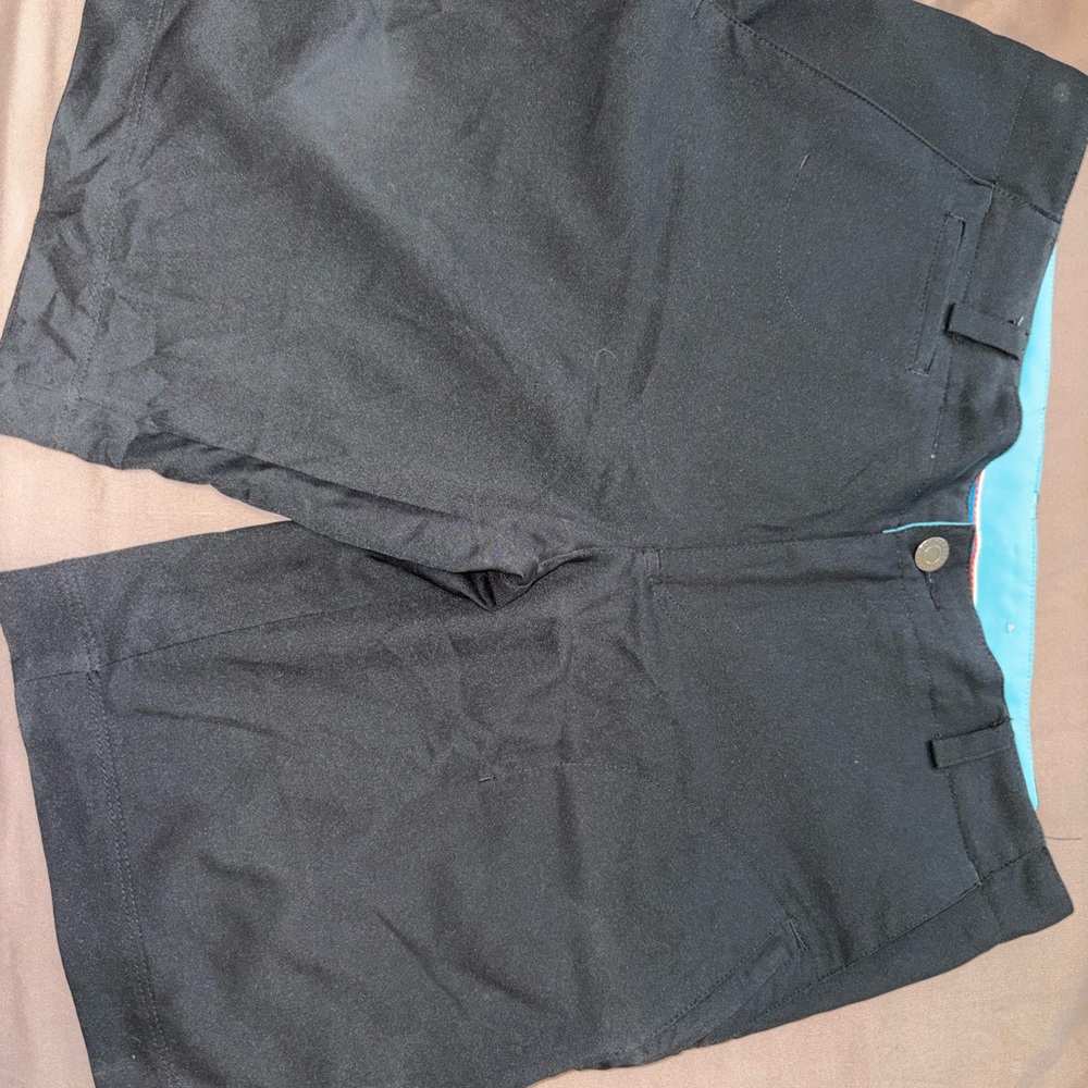 Magellan Outdoors Black Shorts with Bright Teal Waistband and Multicolor Stripe